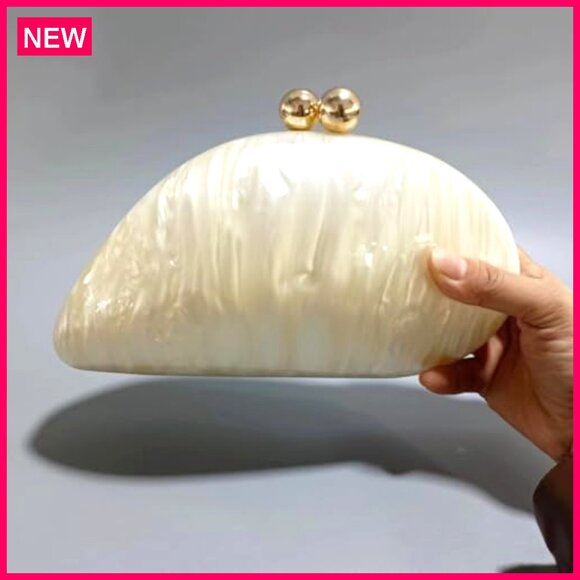 Acrylic Shell Clutch Evening Bag with Chain for Wedding Party Prom